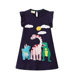 2023 Frühling und Sommer Neue Kurzarm Kleid für Mädchen Prinzessin Kleid Dinosaurier Gedruckt für Kinder Cocktailkleid Mädchen Chic, dunkelblau, 5 Jahre von Générique