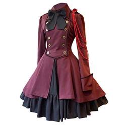 2024 AI - Gothic Dress Patchwork Fashion Princess Collar Vintage Frauen Hof Kleid für Frauen Hazbin Hotel Alastor Cosplay Kostüm, Burgunderrot, XXL von Générique