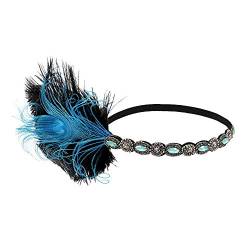 2024 AI - Headband Flapper 1920 Great Headpiece Vintage Headdband Schwarz Seide (Blau, One Size) von Générique