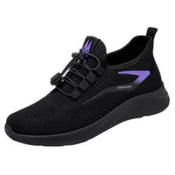 2024 – Mode Sommer Herbst Frauen Sneakers flach leicht Mesh elastisch atmungsaktiv Keilabsatz Schwarz für große Breite, Schwarz, 39 EU von Générique