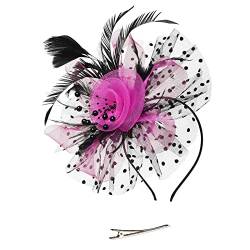 2024 Plan Hut für Damen Hochzeit Blume Cocktail Mesh Federn Haarspange Tea Party Stirnband Faux Strass (Schwarz, One Size) von Générique