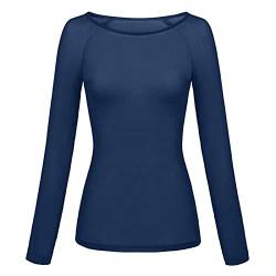 2024 – Strickbluse, langärmlig, nahtlos, für Damen, T-Shirt, dunkelblau, M von Générique