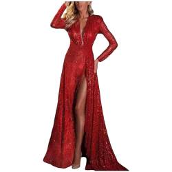 Abendkleid für Damen – Kleid mit Schlitzen für Damen, trendig, sexy, asymmetrisch, Schultertasche, Hüfte, schmale Größe, Hochzeitskleid, Sonnenkleid, Damen, Maxi, kurz, rot, XXL von Générique