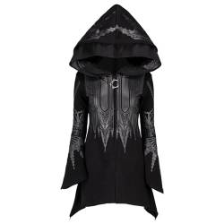 Damen Weste Manga Gothic Punk Dark Fashion Casual Long Black Hooded Mäntel Für Frauen Mode Elegant, Schwarz, 54 von Générique