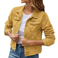 Générique 2024 - Einfarbige Damen Jeansjacke mit Knöpfen Jeansjacke Mantel Daunenjacke Dünne Mädchen Jacke, gelb, 38 von Générique