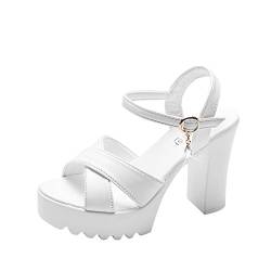 Générique 2024 – Sandalen mit Steigung und Plattformabsatz, hohe Fischschnalle, Sandalen für Damen, Sandalen für Damen, Adler, Landwirtschaft, weiß, 36 EU von Générique