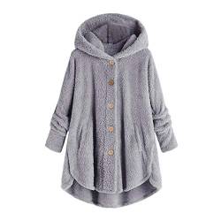 Générique 2024 Weihnachten Strickjacke Tops Knopf Mantel Plus Jacke Lose Winter mit Kapuze Wolle Damen Plüsch Größe Mantel Damen Pelz Trenchcoat für Frauen, grau, 38 von Générique