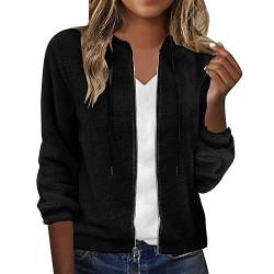 Générique Fleecejacke für Damen, ohne Kapuze, für Damen, lässig, robust, Plüsch, Kapuzenpullover, mit Reißverschluss, lockerer Oberteil, warmer Mantel, Katze, Winter, Schwarz , 42 von Générique