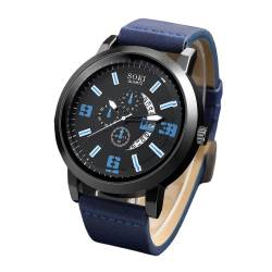 Générique Quarz-Armbanduhr für Herren, Anzeige von Uhrzeit und Datum mit 4 verschiedenen Lederarmbändern., blau von Générique