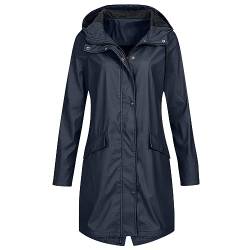 Générique Regenjacke, wasserdicht, lang, für Damen, wiederverwendbar, Ripstop, atmungsaktiv, multifunktional, wasserdicht, für Camping, Wandern, Klettern, marine, 48 von Générique