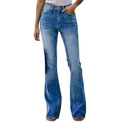 Jeans Regular Fit Stretch Damen Jeans mit weitem Bein Stretch Reißverschluss aus elastischem Denim mit Tasche Frauen Solide Locker Bein gerade Palazzo, blau, 36 von Générique