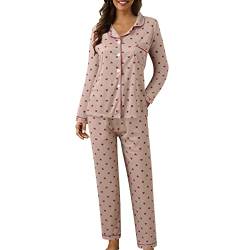Pyjama für Damen, Sommer, warm, für den Winter, für den Innenbereich, 2023, Nachtwäsche, 2-teilig, bequem, Nachtwäsche, Schlafanzug, Langarm, lange Hose, Baumwolle, Sleepwear, I, 38 von Générique
