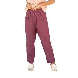 Pyjamahose, Baumwolle, große Größe, lässig, für Damen, Baumwoll-Leinen-Hose, mit Tasche, lange Hose, rot, 54 von Générique
