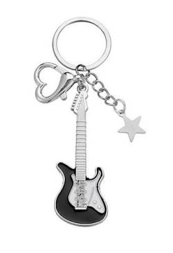 Schlüsselanhänger, Taschenschmuck, Rock-Gitarre, Schwarz und Weiß, mit Karabinerhaken in Herzform., Schwarz , Medium von Générique
