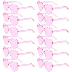 12 Stück herzförmige Sonnenbrillen rosa transparent rahmenlos Mode Hippie Sonnenbrillen für Junggesellinnenabschied Frauen Hochzeit Party Gastgeschenke von Generisch