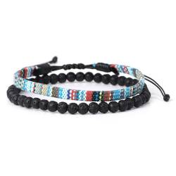 2-teiliges Set Herren-Armbänder mit coolen Vulkanstein-Perlen, Hip-Hop-Stil, Urlaubspreise, 02, einfach von Generisch