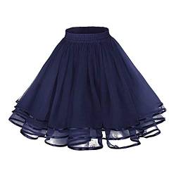 2024 Tüllrock Damen Tütü Petticoat Unterrock Minirock Tanzkleid für Karneval Kostüm Rockabily Klied Carnival Damen Karneval Kostüm Cosplay Kostüm Tüllrock Tutu Tüllrock Bunt Rock (Navy-4, One Size) von Generisch