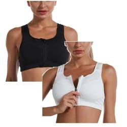 2er Pack Damen Postoperativer Sport BH Bügelloser Vorderverschluss Racerback Kompressions BH Reißverschluss Bequemer BH Nach Brust Op Seamless Starker Halt Sport Bustier Für Alltag Yoga Fitness von Generisch