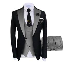 3 Teiliger Slim Fit Anzug für Herren Stilvolle Blazer Sets mit Einem Knopf und Revers Casual Party Hochzeit Jacke Weste Hosen Set (4XL,Dunkelgrau) von hegehof