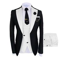 3 Teiliger Slim Fit Anzug für Herren Stilvolle Blazer Sets mit Einem Knopf und Revers Casual Party Hochzeit Jacke Weste Hosen Set (XS,Weiß) von hegehof