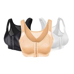 3er Pack Damen Postoperativer Sport BH Ohne Bügel Vorderverschluss Racerback Kompressions BH Haken Und Öse Komfort BH Nach Brust Op Nahtlose Starker Halt Sport Bustier Joggen Yoga Fitness Bra von Generisch