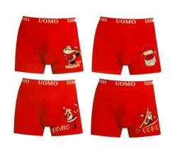 4 er Pack Herren Boxershorts Weihnachten Retroshorts Männer Unterhosen Slip Unterwäsche aus Baumwolle Rot (DE/NL/SE/PL, Alphanumerisch, L, Regular, Regular, Rot) von Generisch