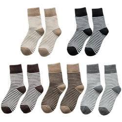 5 Paar Vintage-Socken mit Streifen, modisch, dick, gemütlich, weich, lässig, Winter, Walking, Laufen, Zuhause, Einheitsgröße, Baumwolle, Kein Edelstein von Generisch