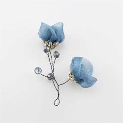 50 Stück handgefertigte Perlen Kristall Stoff Blume für DIY Haarschmuck Brosche Kleidung Dekoration blau von Generisch