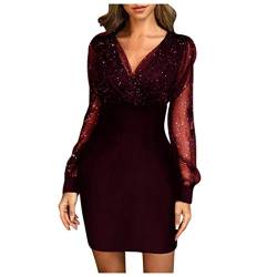 Abendkleider Damen Elegant Glitzer Kleid Damen Kleider Damen Festlich Silvester Kleid Damen Silvester Outfit Damen Party Outfit Damen Glitzerkleid Glitzer Kleid Abendkleider (Wine #3, L) von Generisch