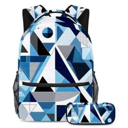 Adventure Awaits, Rucksack mit Federmäppchen, Ihre ultimative Reisebuchtasche für Studenten, blau abstrakt, geometrisch, mehrfarbig, B：29.4x20x40cm P：19x7.5x3.8cm, Tagesrucksäcke von Generisch