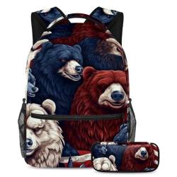 Amerikanische Flagge Tiere reisen stilvoll mit diesem Rucksack und Federmäppchen, perfekte Büchertasche für Studenten, Mehrfarbig Nr. 06, B：29.4x20x40cm P：19x7.5x3.8cm, Tagesrucksäcke von Generisch