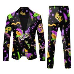 Anzug Kostüm Herren Lustiger Masken Anzug Prom Suits Faschingskostüme mit Bunten Drucken 60er Jahre Pop Art Style Outfit, Party Jacke und Hose, Karneval, Mottoparty, Mardi Gras S-3XL von Generisch