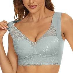 BH Damen Ohne Bügel Komfort Spitze Nahtloser Minimizer BH Starker Halt Klassischer BH Push Up Soft Damen-BHS Baumwoll Atmungsaktiv Bralette Wohlfühl Bustiers Top Meine Bestellungen Anzeigen Grau L von Generisch