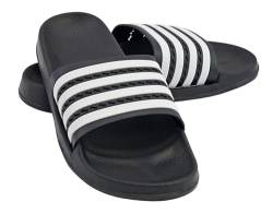 + Badeschuhe Badelatschen Pantoletten Saunaschuhe Sandalen Damen Herren Gr. 37-47 (Black/White, EU Schuhgrößensystem, Erwachsene, Numerisch, M, 42) von Generisch