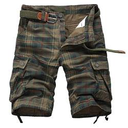 Basic Vintage Herren Cargo Short Sweat Short Kurze Hose Bermuda Sweatpant Herren Sommermode Karierte Camouflage Cargohose Gerades Bein Lose Shorts Strandhose G Star Jeans Herren (Army Green, S) von Generisch