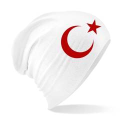 Beanie Mütze mit Türkei Flagge Türk Türkiye für Herren Damen und Kinder Unisex warm schwarz weiß rot (DE/NL/SE/PL, Alphanumerisch, Einheitsgröße, Weiß) von Generisch