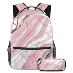 Beginnen Sie das Schuljahr richtig mit diesem 2-teiligen Schulranzen-Set für Kinder, inklusive Büchertasche und Federmäppchen, rosa Marmor-Textur, mehrfarbig, B：29.4x20x40cm P：19x7.5x3.8cm, von Generisch