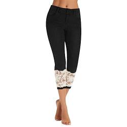 Bequeme Damenhose Kurze Sommer Elastische Skinny kurzgröße Für Frauen Hose High Waist Locker Elegant Hoher Taille Strumpfhosen Kompressions Fitness Leggings Outdoor Eng Stoffhose Schwarz (Black, S) von Generisch