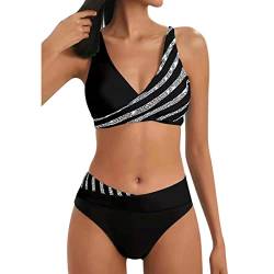 Bikini Damen GroßE Brüste Bauchweg Zweiteiliger Push Up Sexy Farbblockdruck Brustpolster Swimsuit Set Triangel Bikini Swimsuit Beachwear Leopard Front von Generisch