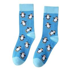 Blaue Socken mit Pinguin Motiv Lustige Verrückte Socken für Männer und Frauen Geschenksocken Unisex Einheitsgröße 36-43 Crew Socks 1-Paar von Generisch