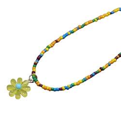 Böhmische Perlen-Halskette, Sommer-Reisperlen-Blumen-Halskette, Hawaii-Strand-Halskette, Schmuck, geeignet für Damen und Mädchen, Gänseblümchen-Halsketten für Frauen von Generisch