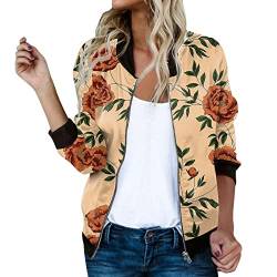 Bomberjacke Damen Blumenmuster Coat Sommer Blouson Reißverschluss Herbst Frühling Jacket Mädchen Sommerjacke Kurz Outwear College Jacke leichte Pilotenjacke Langarm Fliegerjacke Pilotenjacke von Generisch