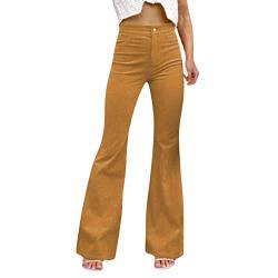 Bootcut Cordhose Damen Stretch Schlaghose Hose Skinny Bauchweg Warm Jogginghose Atmungsaktive Cord Hosen Langgröße Outdoorhose Bequeme Elegant Damenhose Lang High Waist Relaxhose (ZA-Khaki, XXL) von Generisch