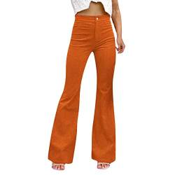 Bootcut Cordhose Damen Stretch Schlaghose Hose Skinny Bauchweg Warm Jogginghose Atmungsaktive Cord Hosen Langgröße Outdoorhose Bequeme Elegant Damenhose Lang High Waist Relaxhose (ZA-Orange, L) von Generisch