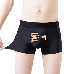 Boxershorts Herren Kariert Rot Mens Ice Silk Unterwäsche, lustige, kreative Persönlichkeit, lustige, süße, atmungsaktive Boyshort. Boxershorts Herren Ausgefallen (Black, XXL) von Generisch