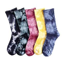 Bunte Baumwoll-Socken für Damen, Batik-Farbe, weiche Crew-Socken, Damen, Regenbogenfarben Gr. Einheitsgröße, 5 Stück von Generisch