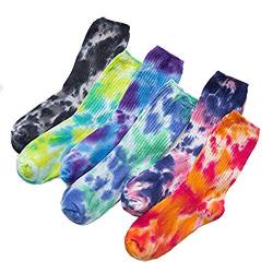 Bunte Baumwoll-Socken für Damen, Batik-Farbe, weiche Crew-Socken, Damen, Regenbogenfarben Gr. Einheitsgröße, 6 Stück von Generisch