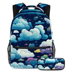 Bunte Wolken bleiben modisch und vorbereitet mit diesem Rucksack und Federmäppchen, ideal für Studenten, Mehrfarbig Nr. 04, B：29.4x20x40cm P：19x7.5x3.8cm, Tagesrucksäcke von Generisch