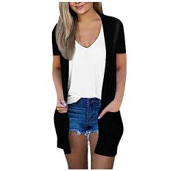 Cardigan Damen Sommer Dünne Strickjacke Cardigan Damen Kurz Shirtjacke Jäckchen Damen Sommer Belle Poque Damen Strickjacke Große Größen Longweste Damen Sommer,Black,L von Generisch