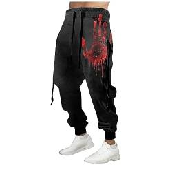 Cargohose Herren, Men's Printed Casual Sports Pants Fashion Lace-Up Fleece Sports Pants Cargo Hosen Männer Mit Schrift Vorne Indische Kleidung Engelbert Jogging Jeans Jogginghose (M, Schwarz) von Generisch